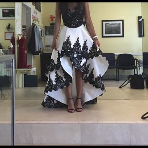 Original Mac Duggal High-Low White/Black Dress